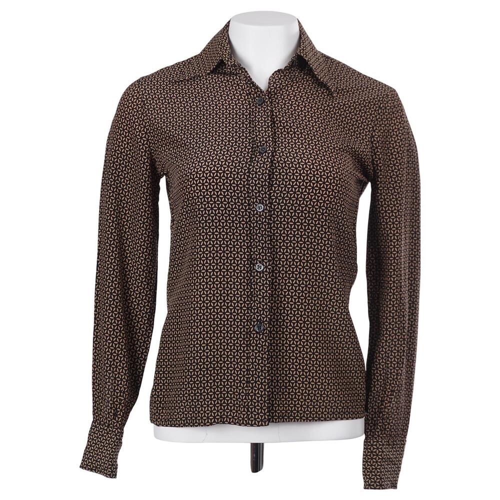 Franck Olivier Vintage Top XS/S Black Tan Print Long Sleeve Button Up France 70s